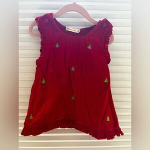 Festive Red Dress with Green Tree Details